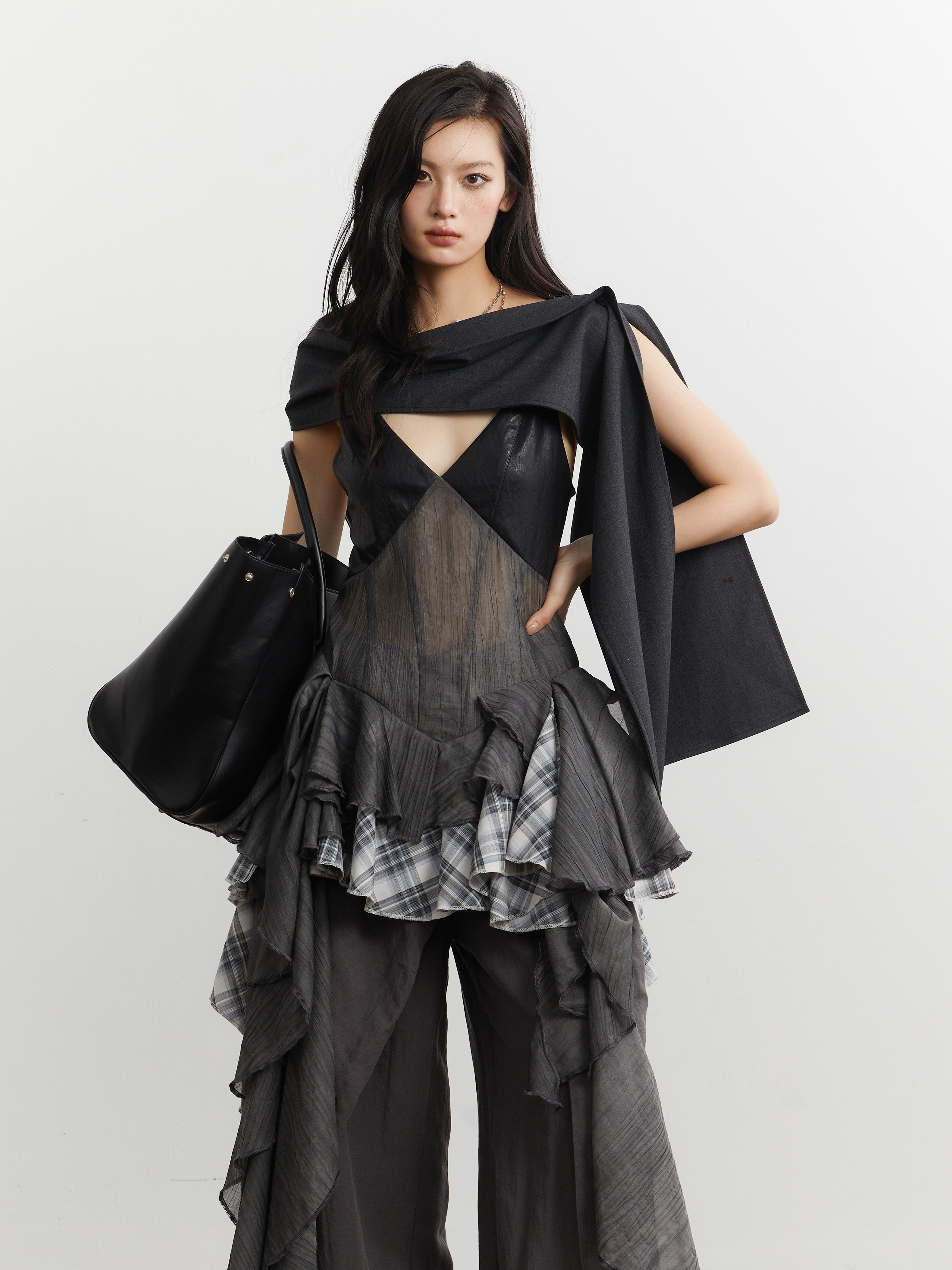 Nomadic-style Plaid Patchwork Dress With Contrasting Colors thumbnail 4