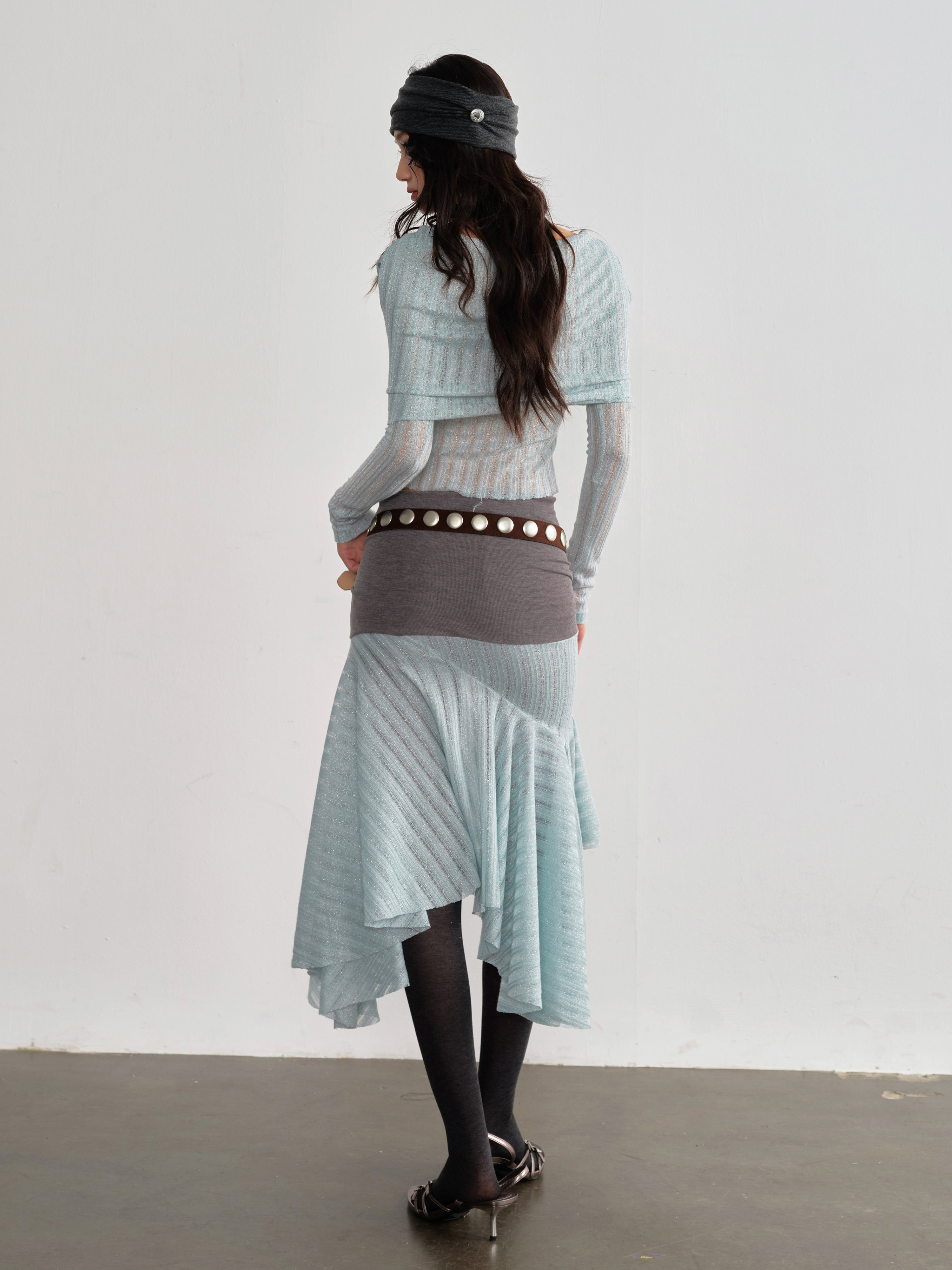 Romantic Mint Sea Salt Sheer Top With An Asymmetrical Skirt thumbnail 5