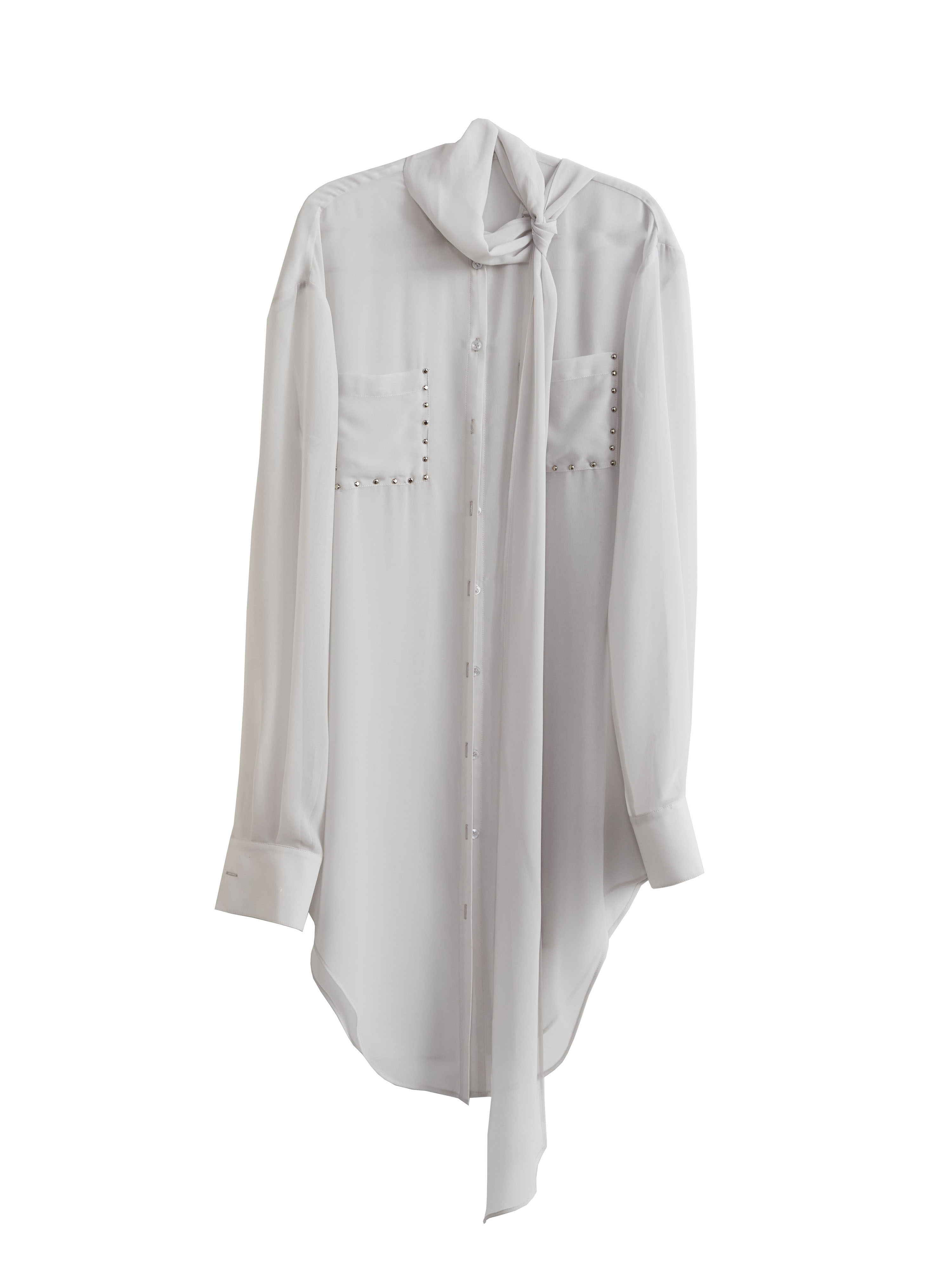 Rivet-decorated Ribbon Long Chiffon Blouse thumbnail 6