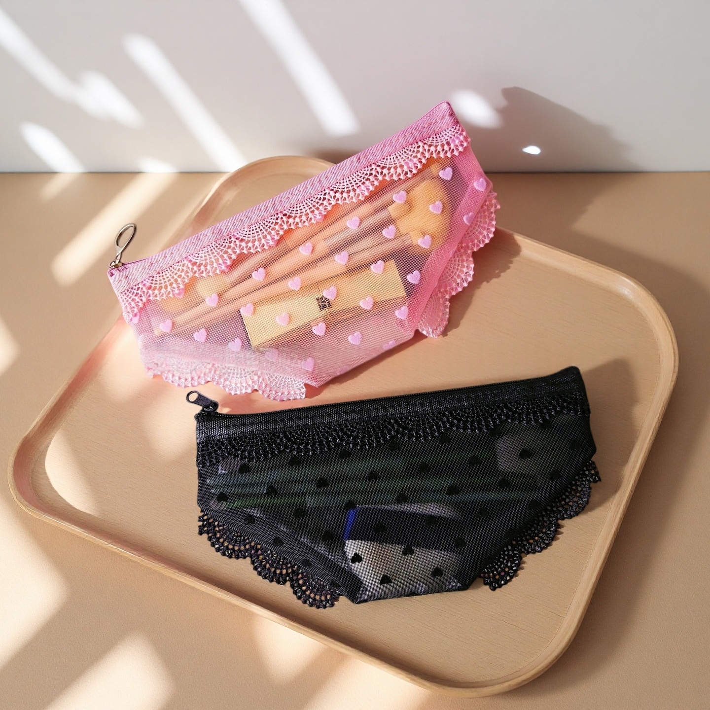 Triangular Lace Sexy Mesh Pencil Case Transparent And Portable