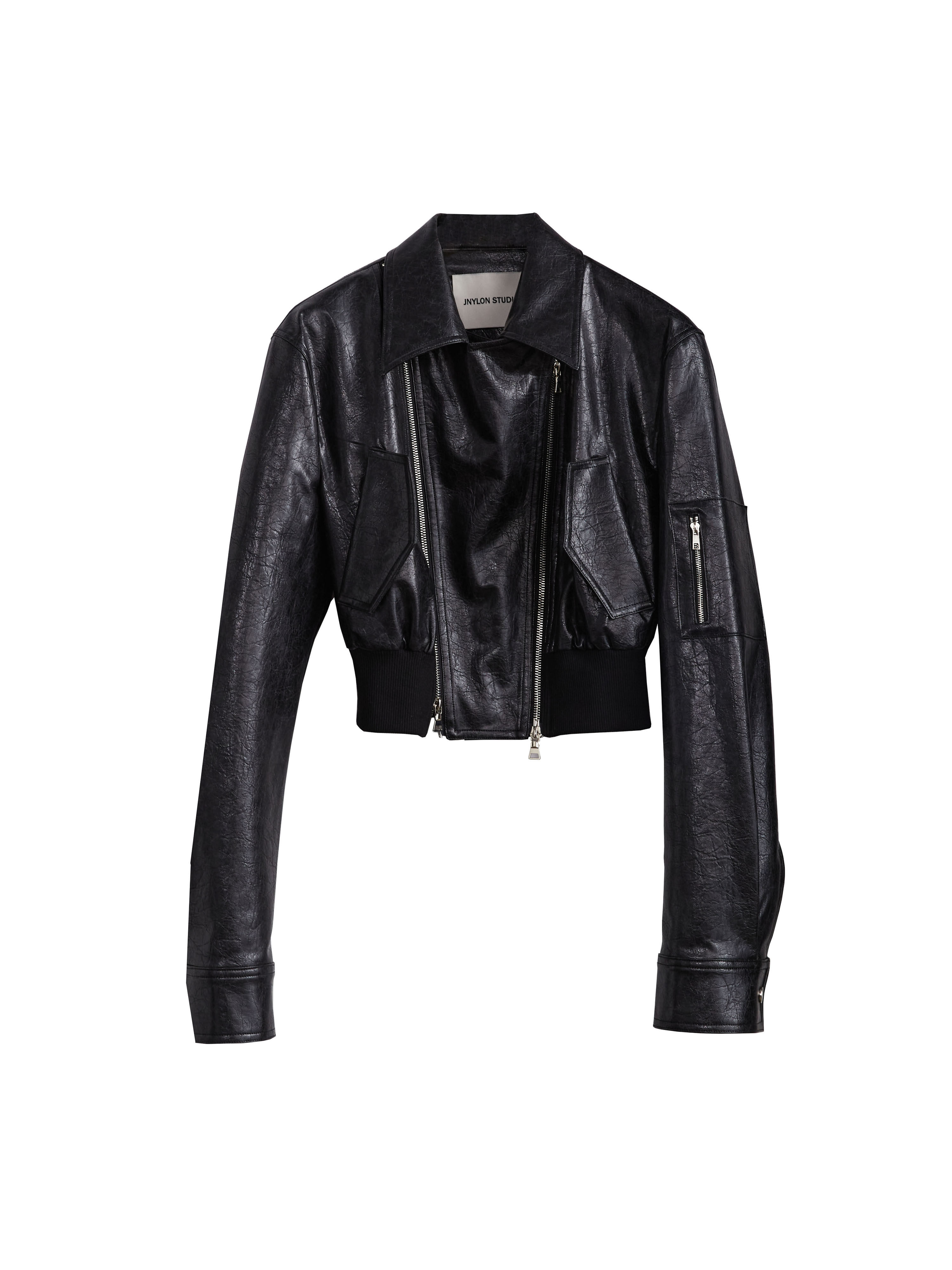 Hollow-out PU Leather High-waisted Ultra-short Biker-style