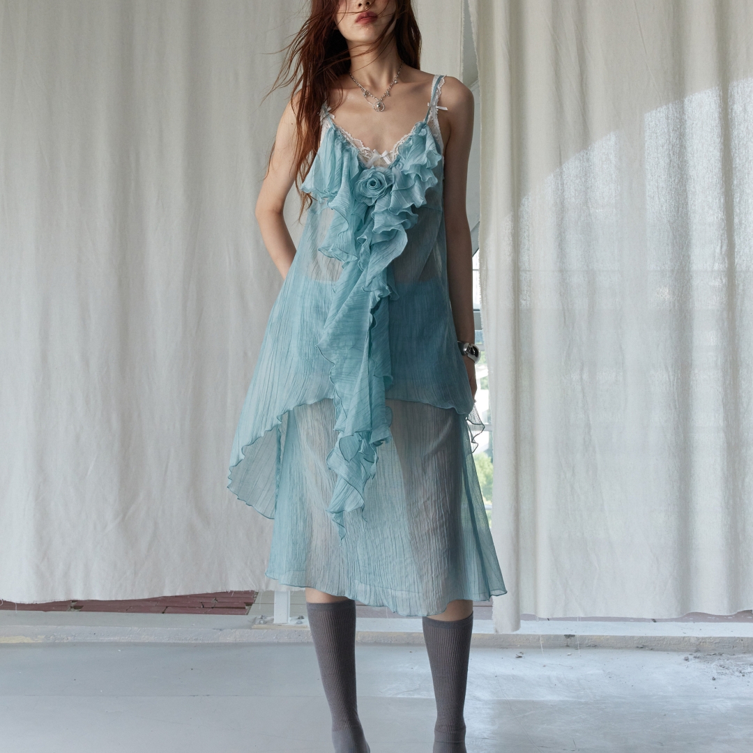 Women's V-neck Ruffled Strap Midi Skirt