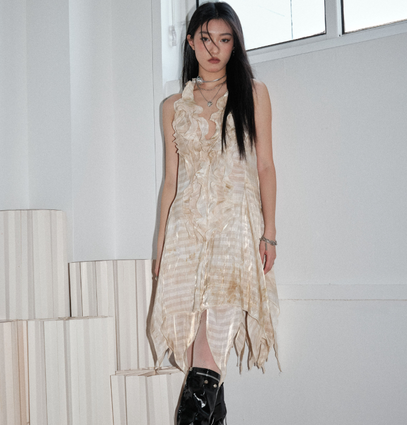 Wasteland Hued Tie Dyed Off The Shoulder Backless Asymmetrical Dress thumbnail 5