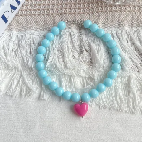 Color-block Heart-gradient Necklace with a Cat