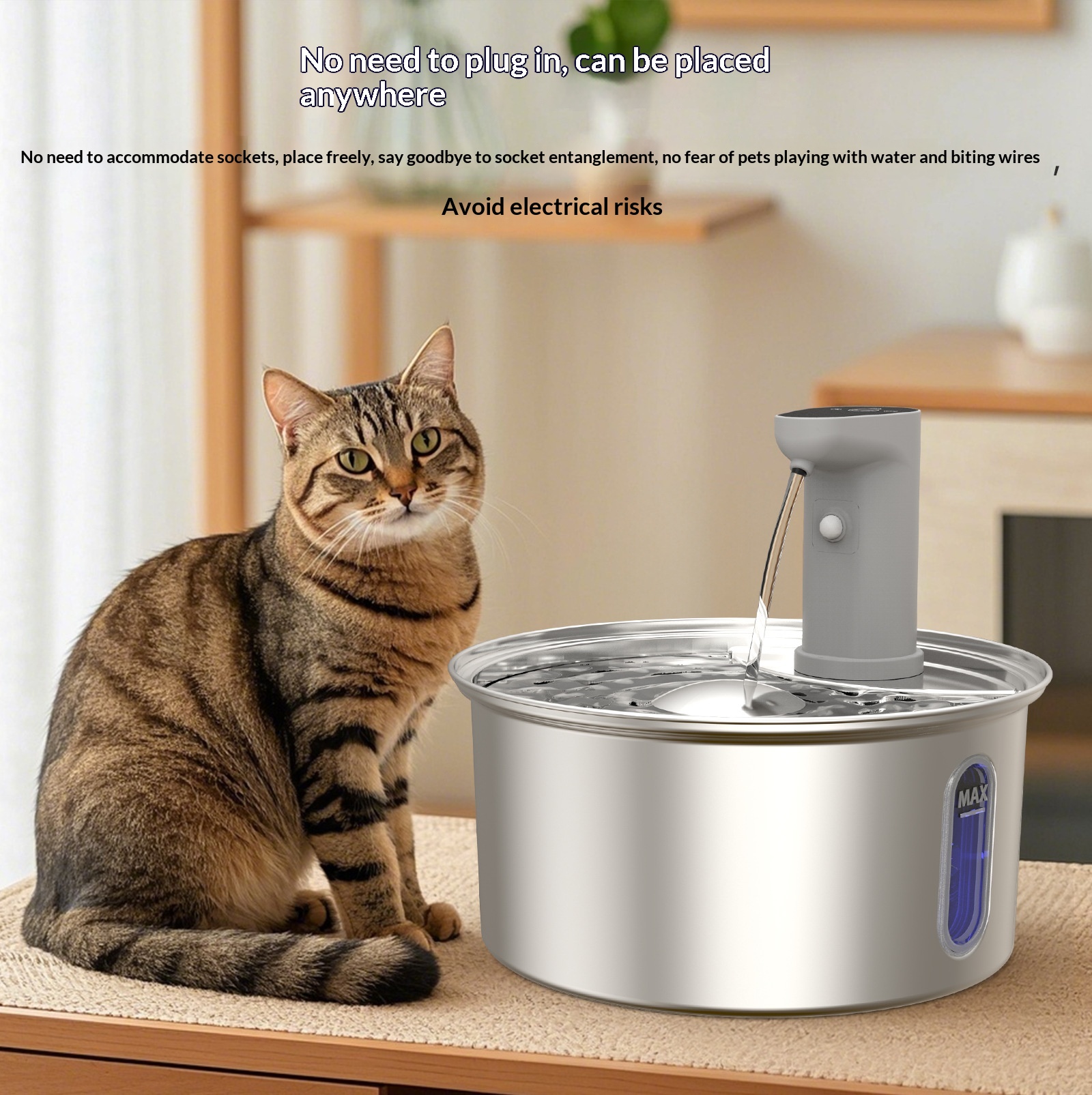 Round Stainless Steel Cat Water Fountain