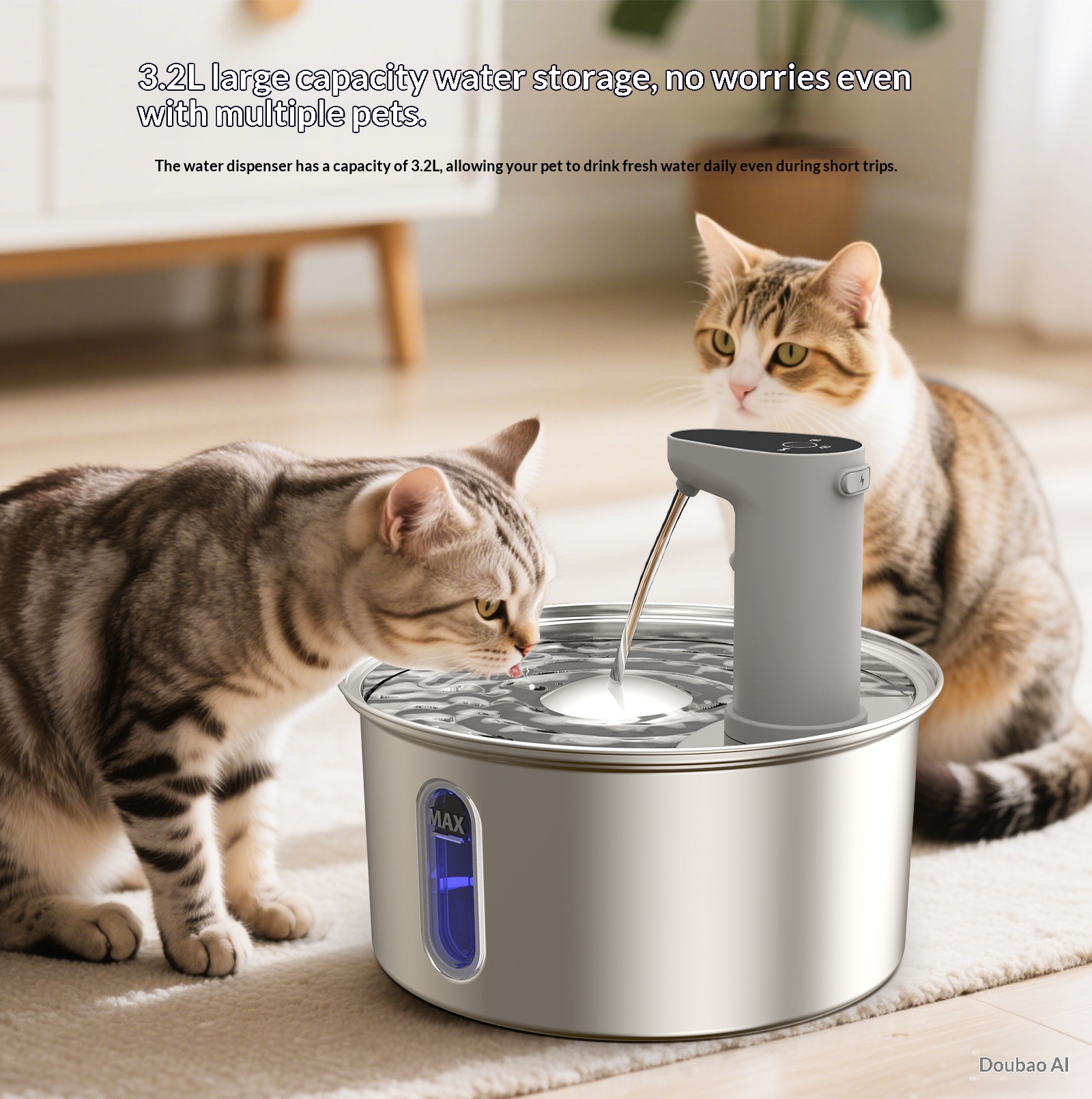 Round Stainless Steel Cat Water Fountain thumbnail 4