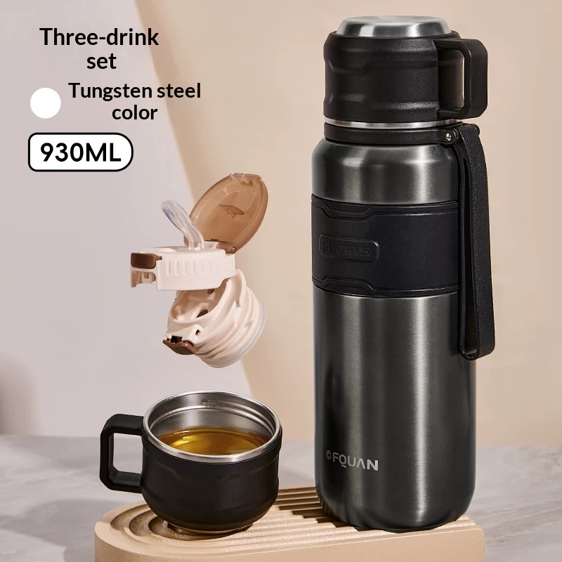 Stainless Steel Portable Large-capacity Water Bottle With Lid For School