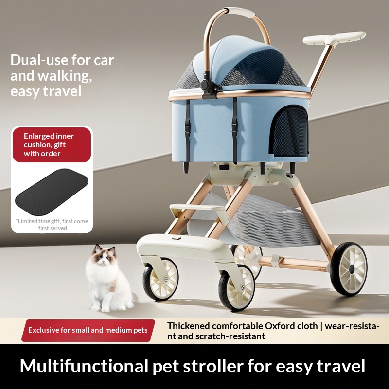 Poussette de luxe pour chat avec porte-animal amovible – Image 6