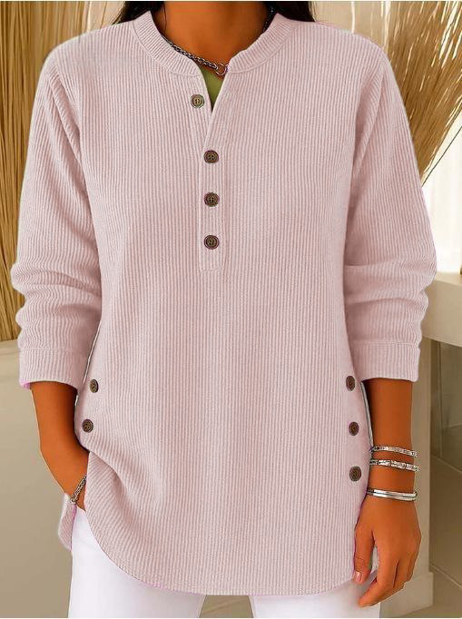 V-neck Buttons Sweater Fashion Casual Solid Color Long-sleeved Tops Women's Blouse T-shirt Clothing - Image 21