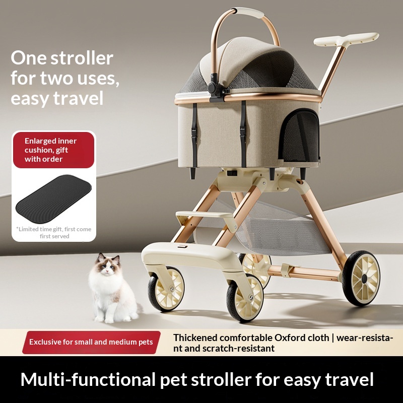 Poussette de luxe pour chat avec porte-animal amovible – Image 7