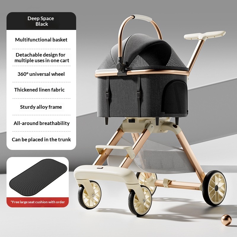 Poussette de luxe pour chat avec porte-animal amovible – Image 2