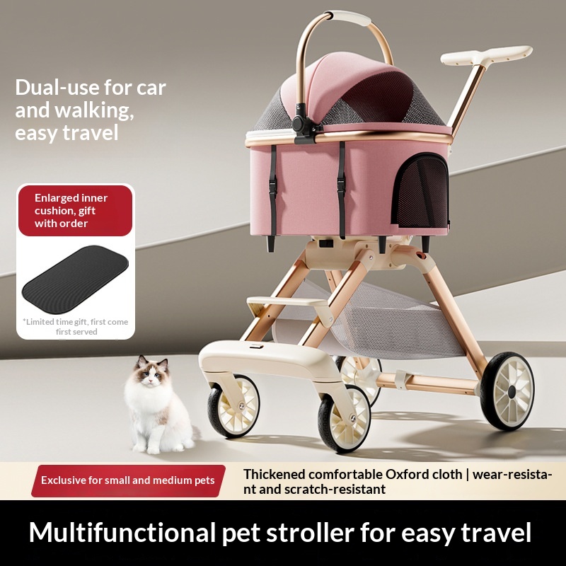 Poussette de luxe pour chat avec porte-animal amovible – Image 5