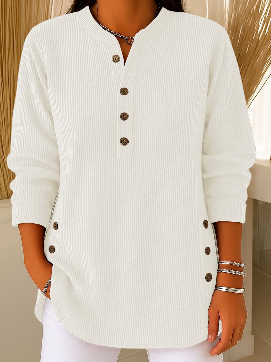 V-neck Buttons Sweater Fashion Casual Solid Color Long-sleeved Tops Women's Blouse T-shirt Clothing - Image 7