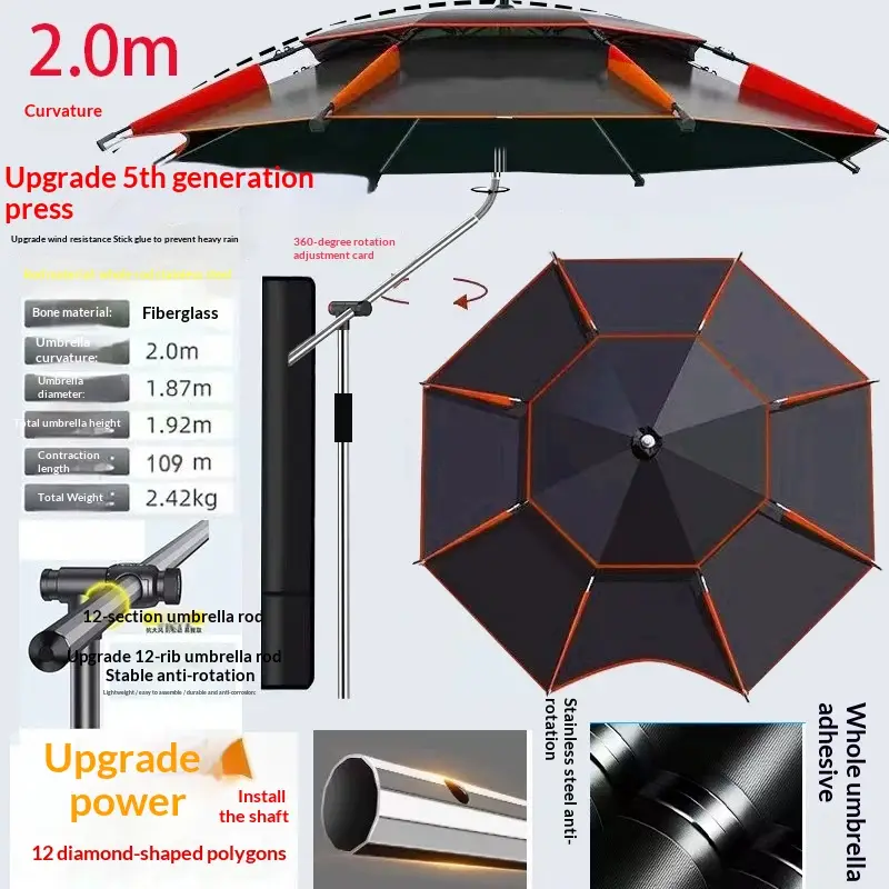 Thickened Vinyl Sun And Heavy Rain Proof Fishing Umbrella