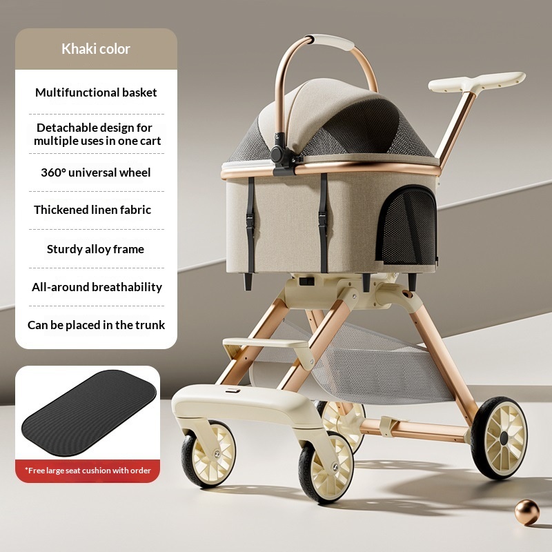 Poussette de luxe pour chat avec porte-animal amovible – Image 9