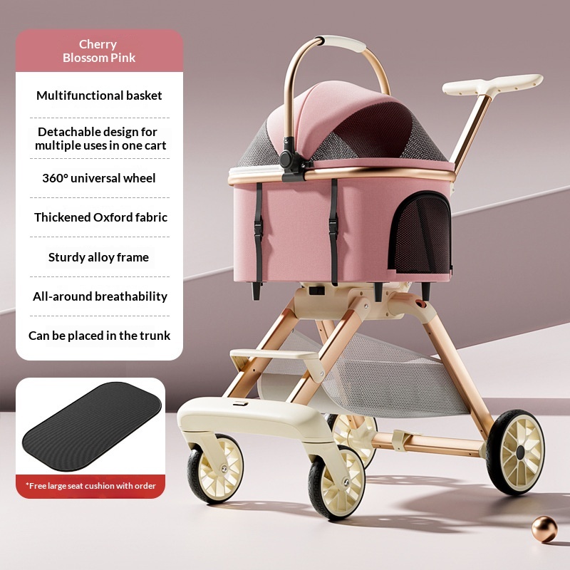 Poussette de luxe pour chat avec porte-animal amovible – Image 3