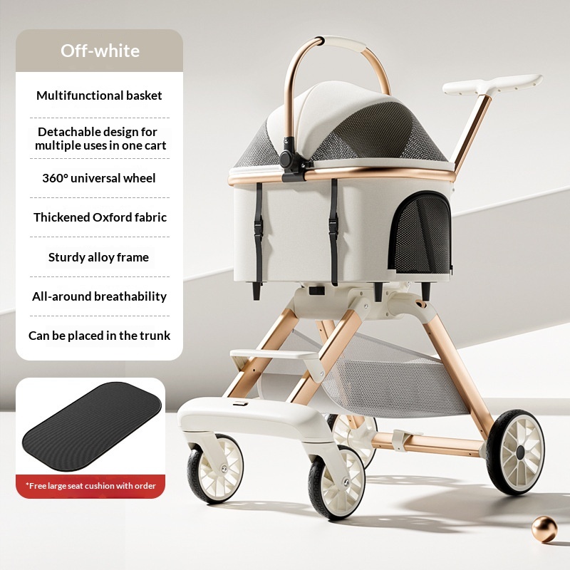 Poussette de luxe pour chat avec porte-animal amovible – Image 4