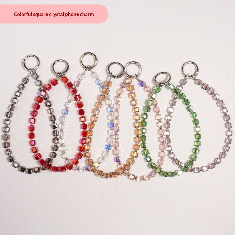 Colorful Cubic Crystal Phone Charm Light-luxury Beaded Wrist Lanyard And Bag Pendant