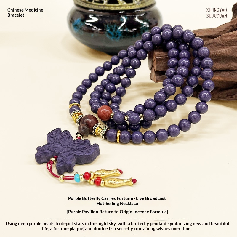 Traditional Chinese Medicine Incense Bead Butterfly Necklace