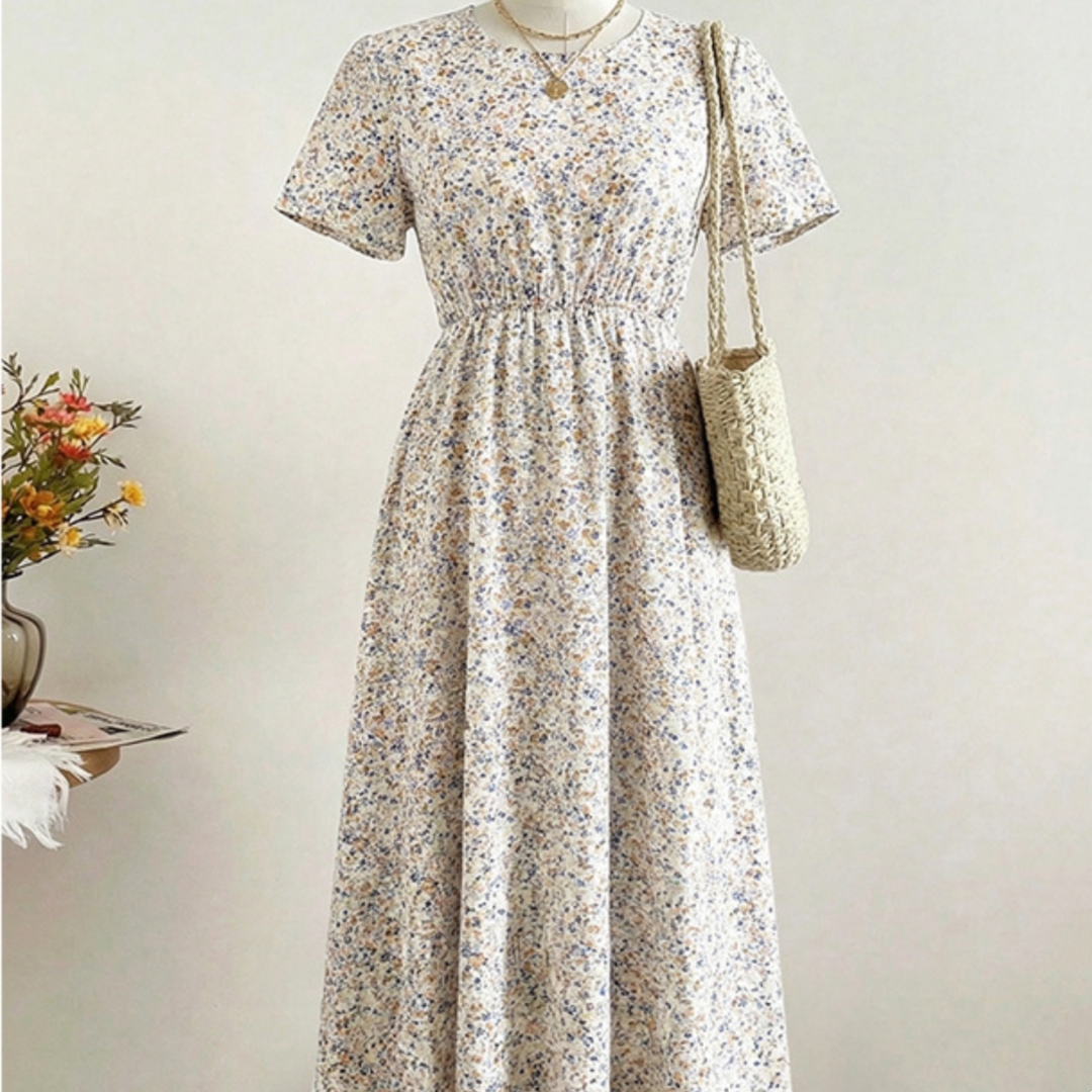 Womens Fashionable Casual Round-neck Floral-print Maxi Dress