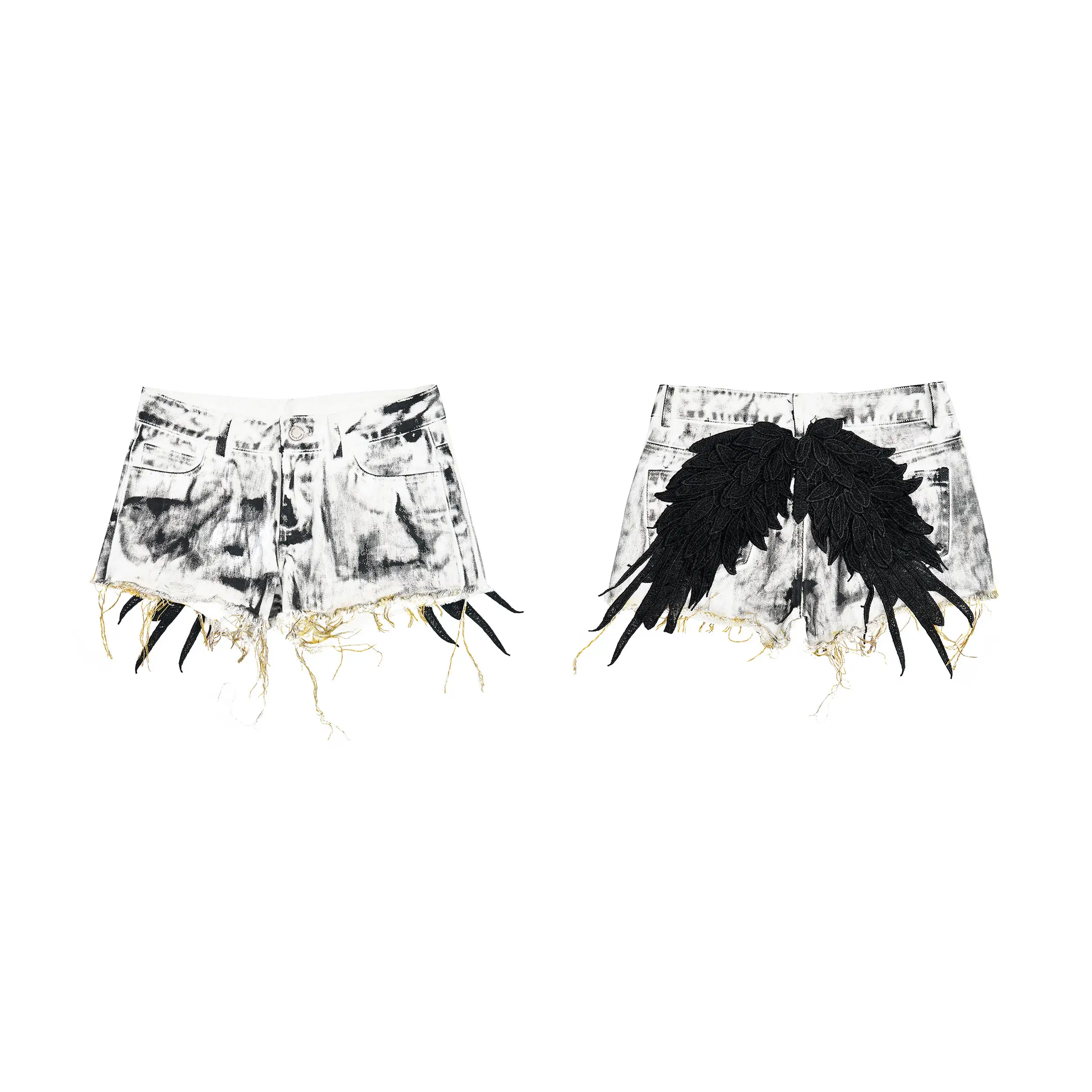 Visual-kei-style Wings Distressed Denim Shorts