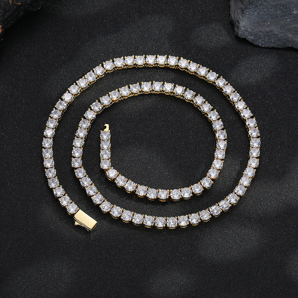 Wide Spring Clasp Hip-hop Tennis Chain Micro-pave Single-row Necklace