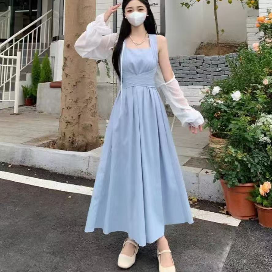 Womens Retro Waist-Cinching Slim-Fit Elegant Strap Dress