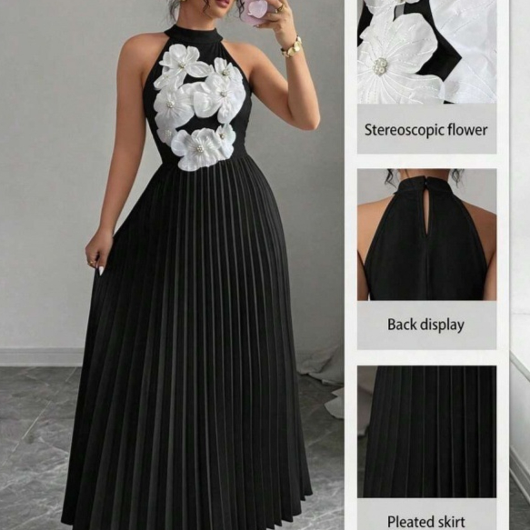 Fashionable Chic Elegant And Romantic Pleated Dress