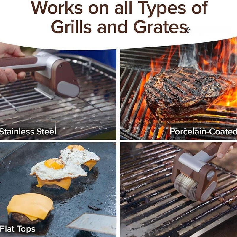 Stainless Steel Roller Barbecue Grill Cleaner Brush Rechargeable Washable And Portable