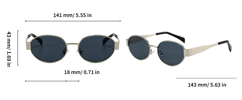 All four colorways of vintage oval sunglasses: gold black-gray, gold tea, gold dark green, silver black-gray