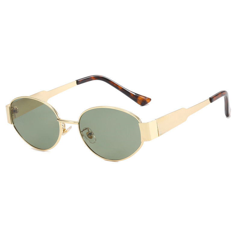 Vintage oval sunglasses worn showing face-flattering oval silhouette and UV protection lenses