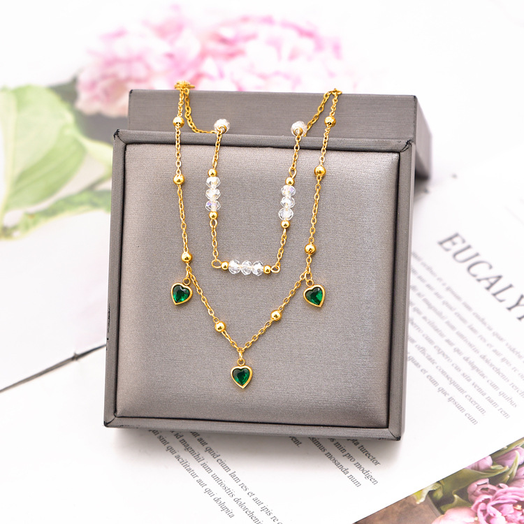 Double-layer zircon heart pendant anklet