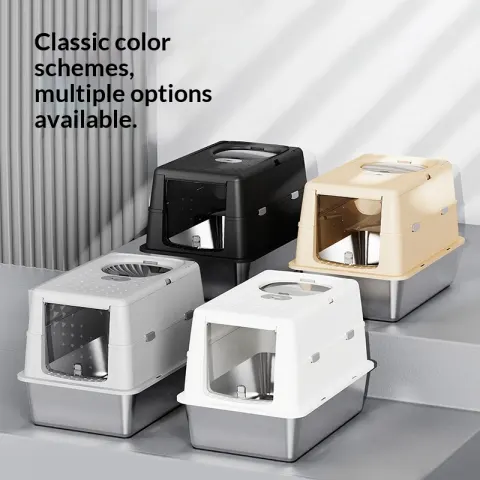 Stainless Steel Cat Litter Box with Flip Top Cover