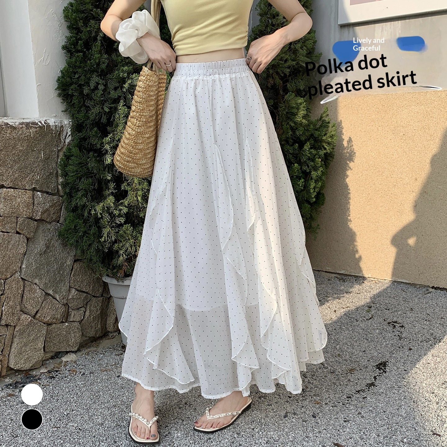 Real-shot Irregular Polka-dot Chiffon Skirt