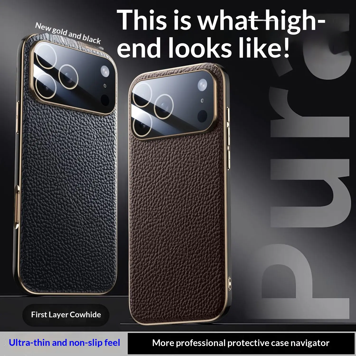 Genuine Leather Litchi-pattern Fully Wrapped Drop-proof Phone Case