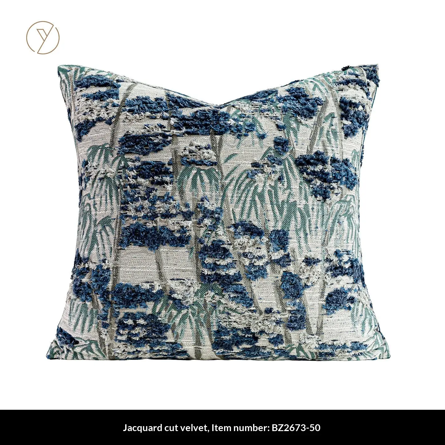 Blue Tufted Jacquard Cushion Square Pillow