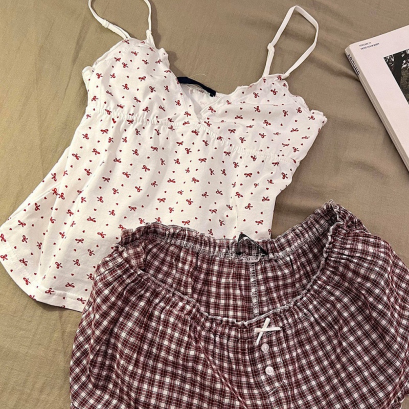 Womens Casual Floral-print Camisole Pajamas