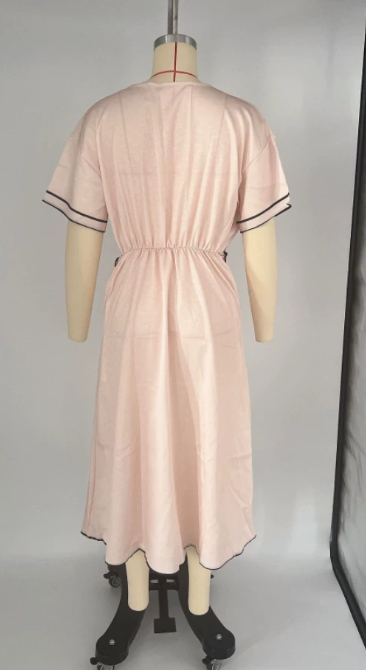 Striped maxi dress actual product photo – blue short sleeve women's vacation dress