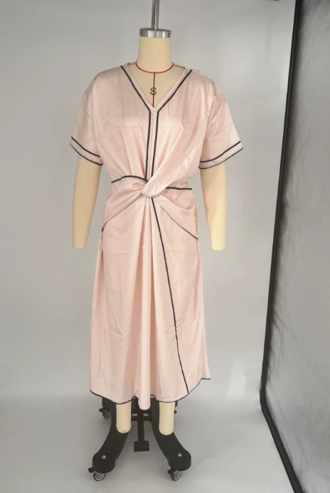 Striped maxi dress actual product photo – apricot short sleeve beach vacation dress