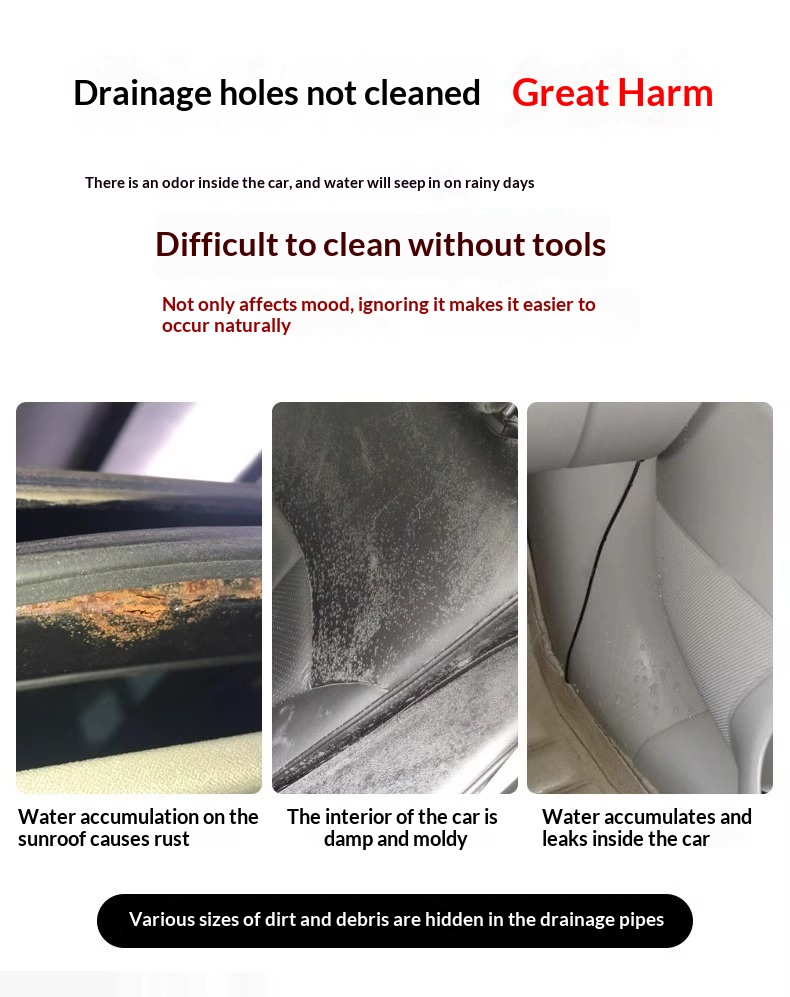 Sunroof drain cleaning brush tip detail