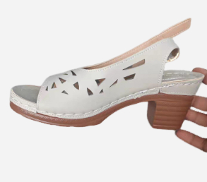 Retro hollow-out buckle strap open-toe sandals actual product photo worn – women's summer fashion