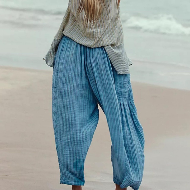 Loose-fitting Pleated High-waisted Wide-leg Pants Made Of Soft Cotton And Linen Ideal For A Relaxed And Casual Look
