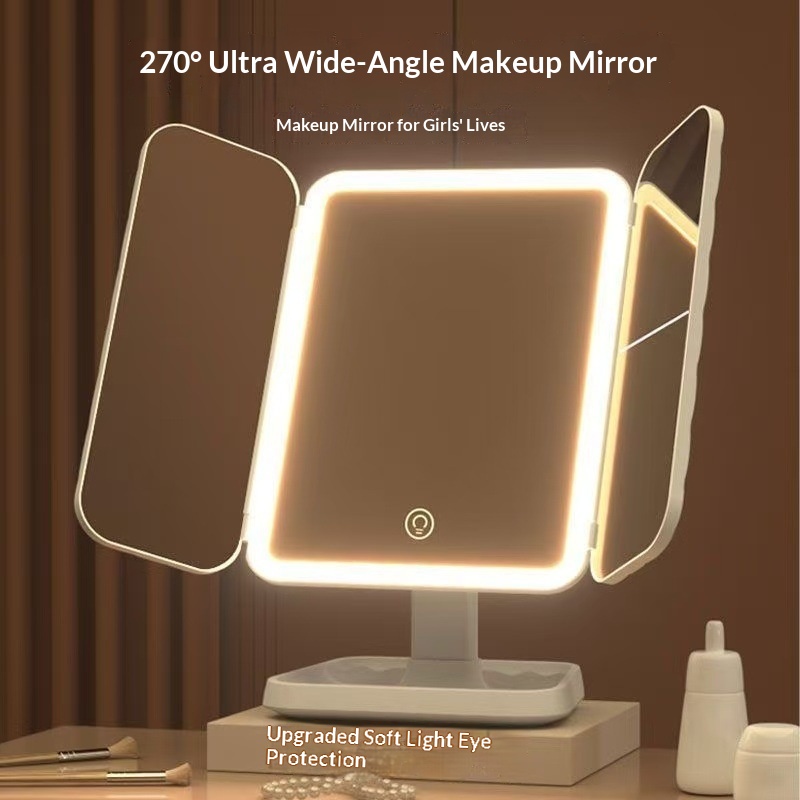 LED Makeup Mirror Desktop With Lights Foldable