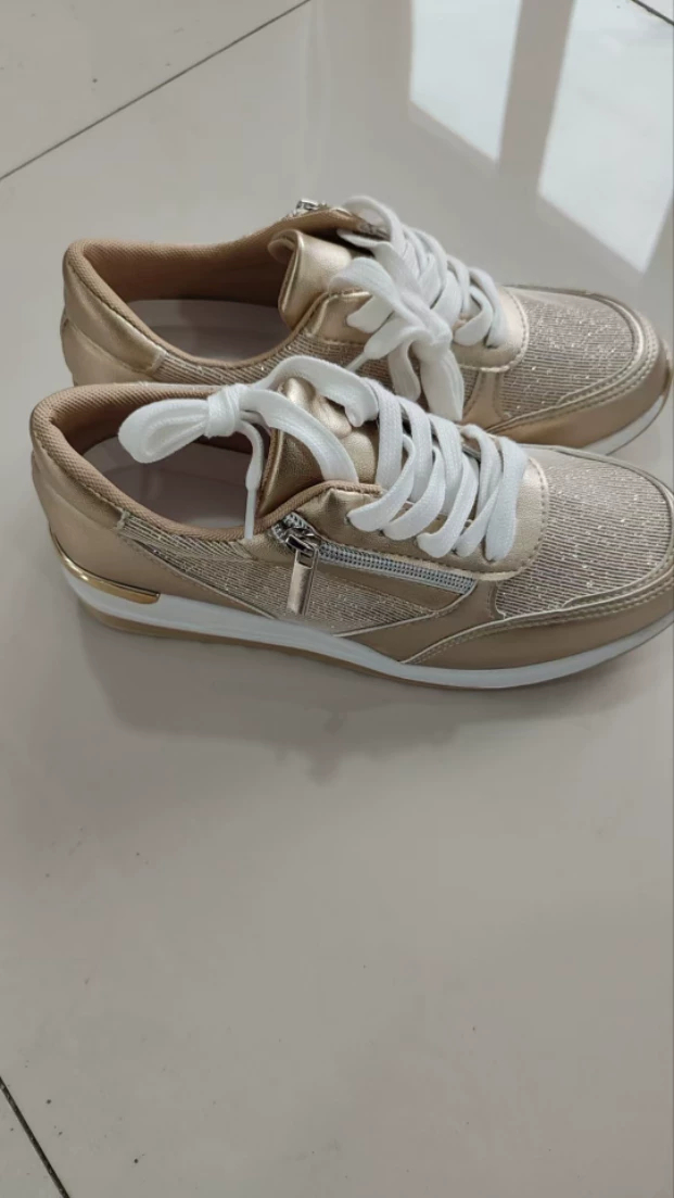 Metallic lace-up side zipper thick-sole sneakers actual photo – side zipper detail women's fashion shoes