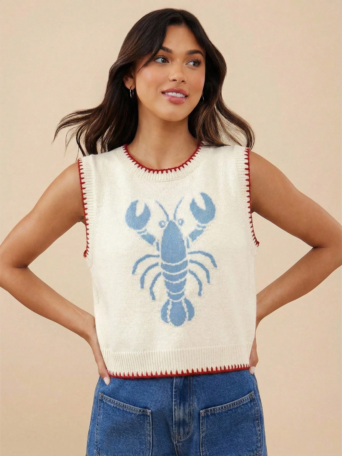 Women's embroidered knit vest in all five colors – White, Navy Blue, Dark Red, White Blue, Black Apricot