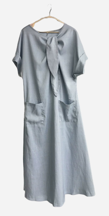Elegante vestido largo holgado de manga corta con lazo, bolsillo y bajo ancho. 86cfef22 D3e3 4fcf Aae4 13235e2a025c Optimize