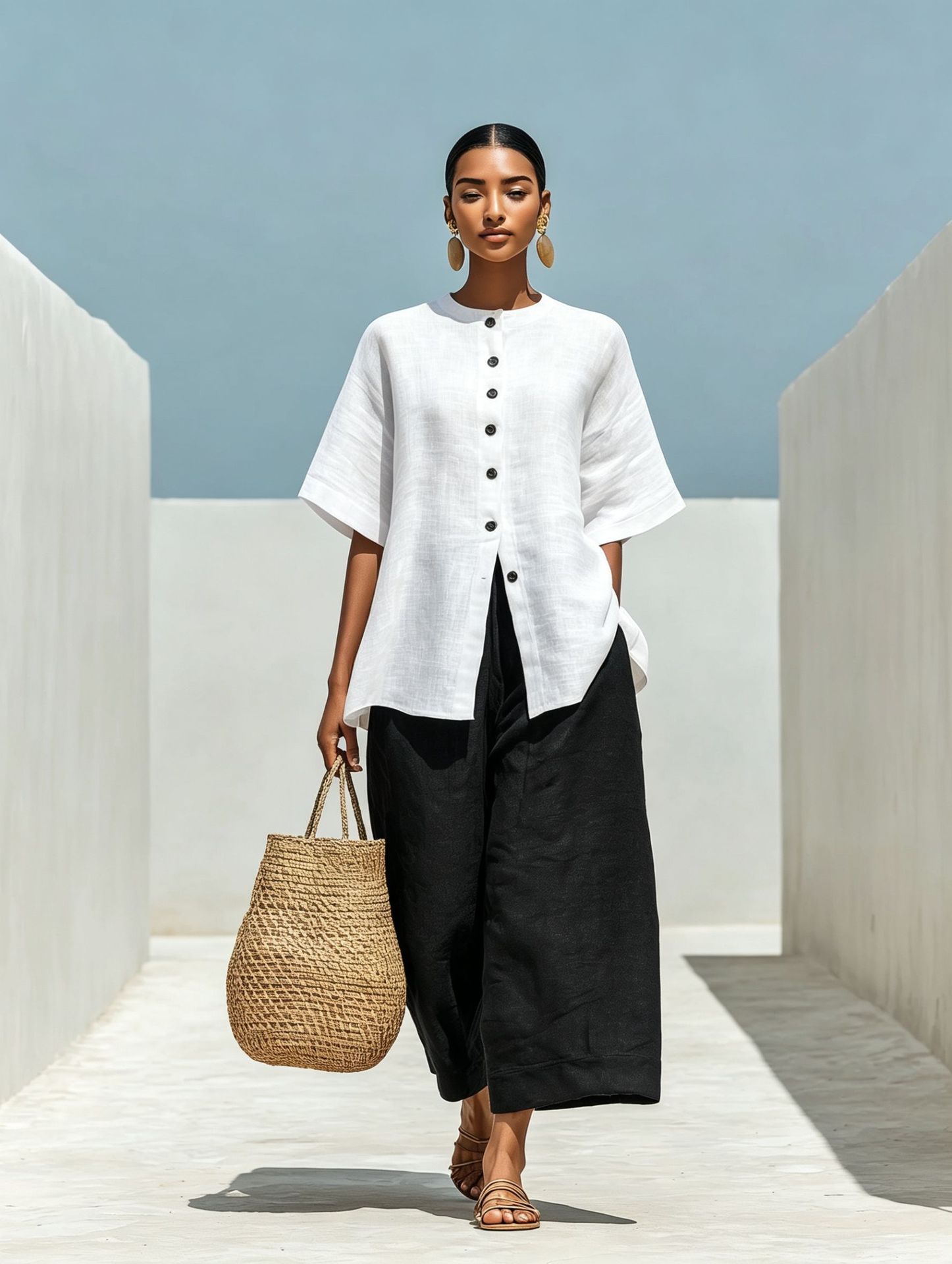 Linen blend cardigan top and cropped wide-leg pants set Green colorway – women's boho casual summer outfit
