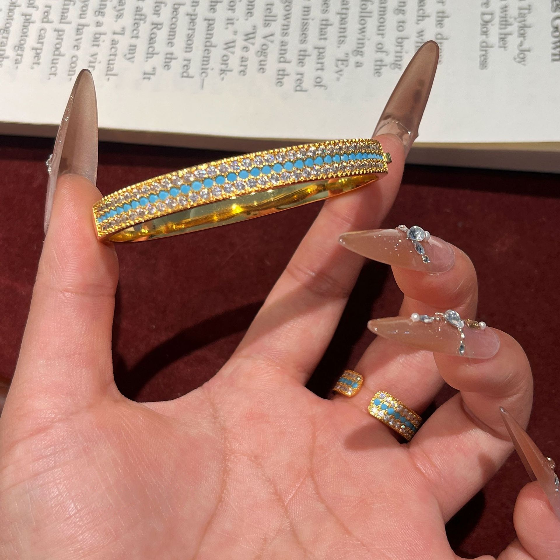 Medieval-style Three-row Fully Paved Blue Topaz Set