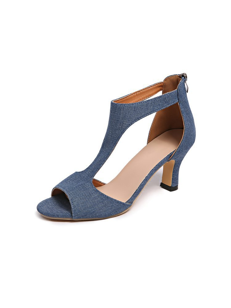 Faux Fur Gladiator Sandals in Blue – side view