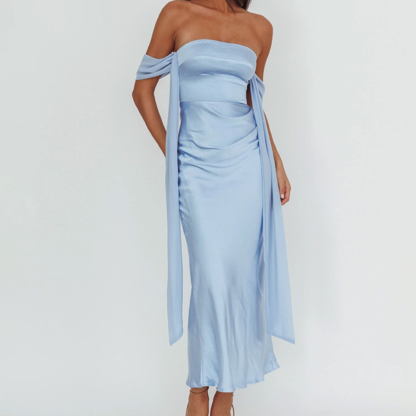Azure Mermaid Light-Blue Satin Strapless Mermaid Dress